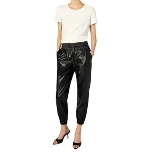 BLANK NYC Black Vegan Leather Joggers Track Pants with Pickets